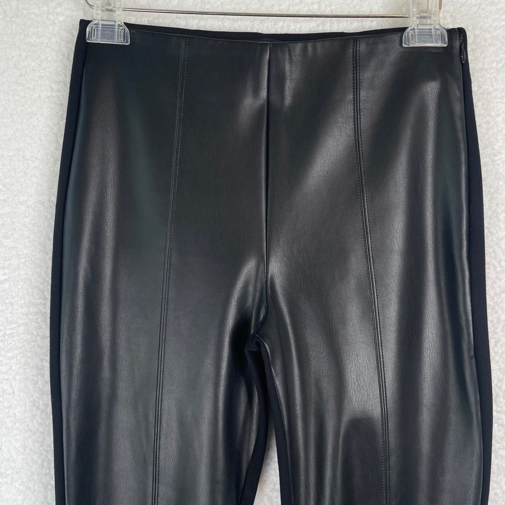 Ann Taylor Black Faux Leather Front Seamed Leggings Pants Size 4 Side Zip
